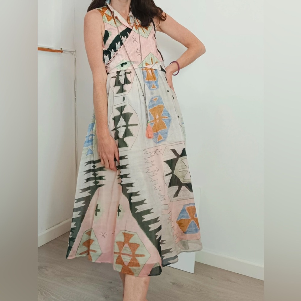 Max Mara Weekend Tribal Print MIDI Maxi Dress Silk Abstract